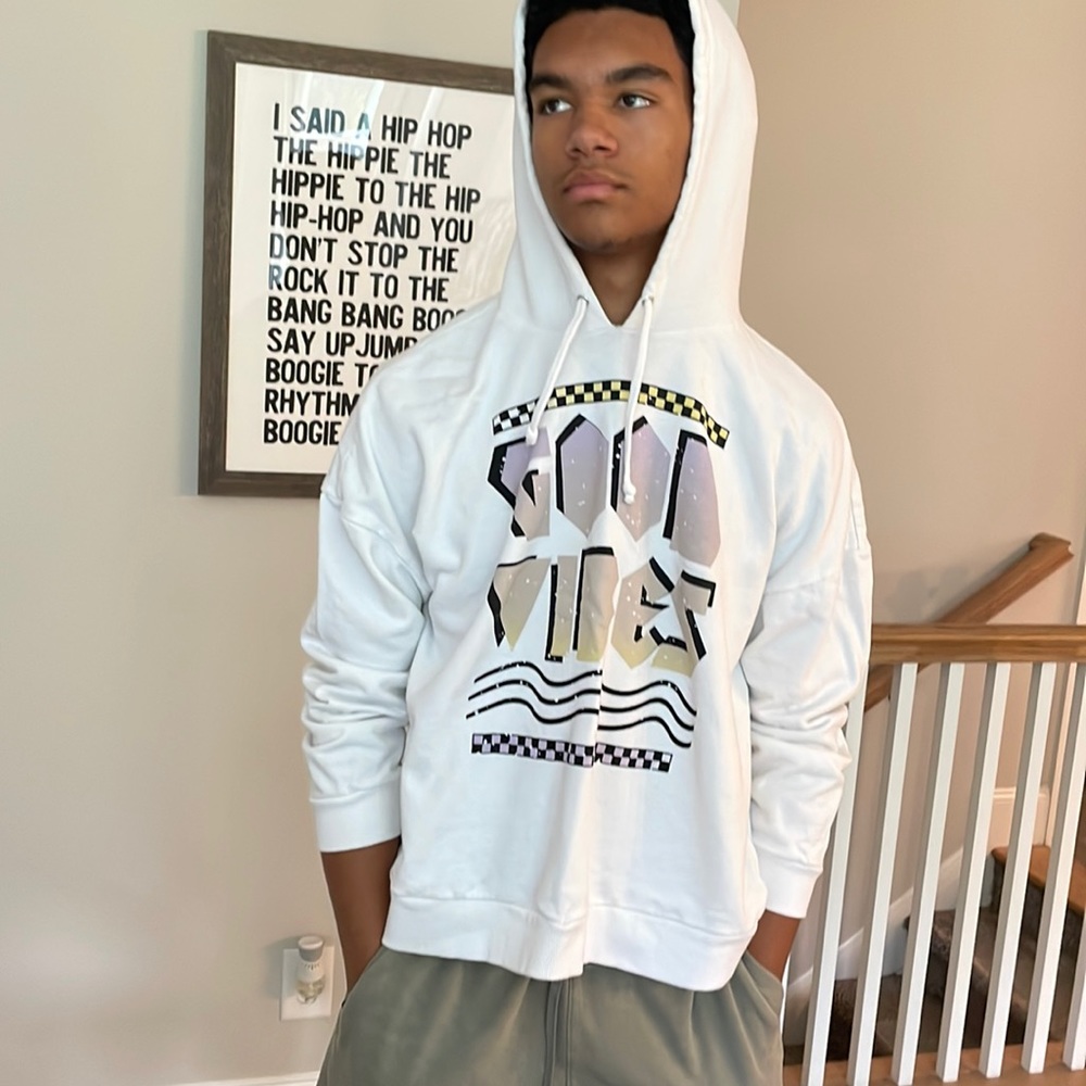 This is a sweatshirt that says GOOD VIBES. Purchased from Nordstrom